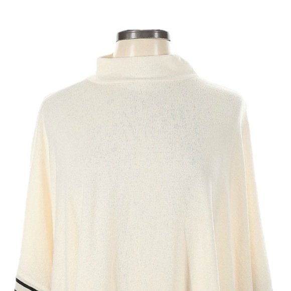 12PM By Mon Ami Turtleneck Sweater Size L NWOT Ivory Stripe Neutral Poncho - Picture 3 of 8
